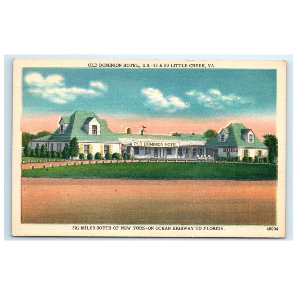 Vintage Postcard Little Creek‎ Virginia Old Dominion Hotel Linen Unposted USA